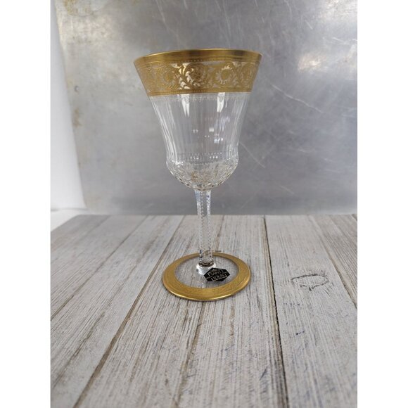 THISTLE 24K Gold ST LOUIS France 6 3/8" Burgundy Red Wine Glass Solid Band Foot - Picture 1 of 8